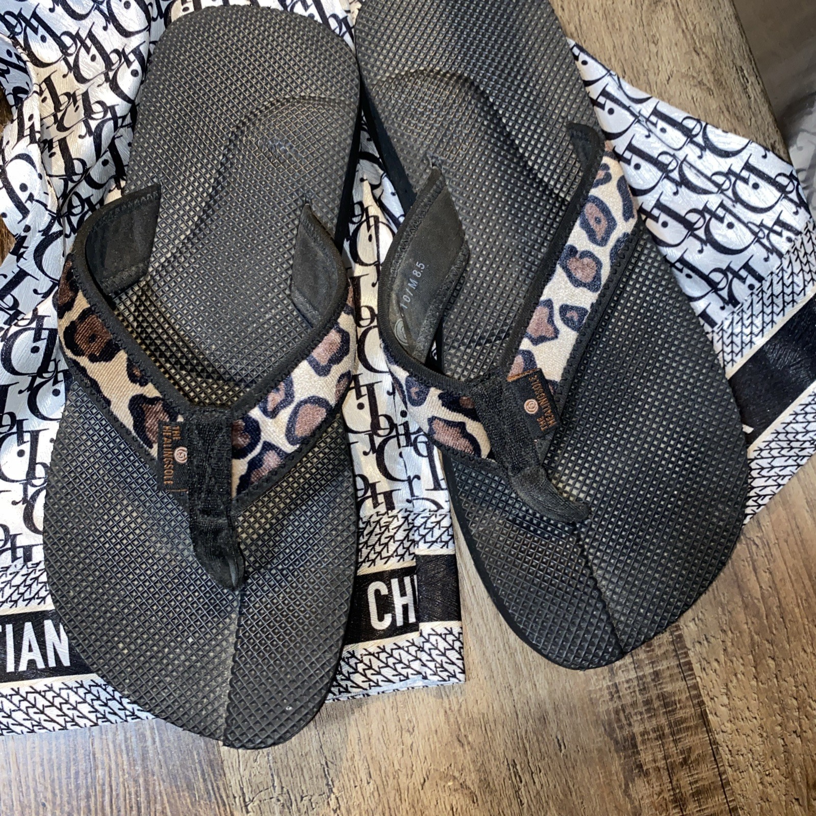 APL Sandali infradito donna The Healing Sole taglia 10 leopardati stampa animalier perizoma