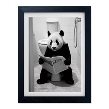 Black and White Animal Bathroom Wall Art Framed Man Room Decor Panda Reading ...