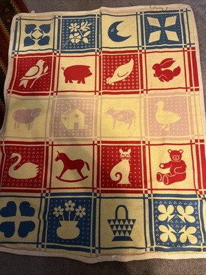 1990s Cottage Core Ducks Swans Celestial Cats Heavy Blanket Spain 43'' x 56''