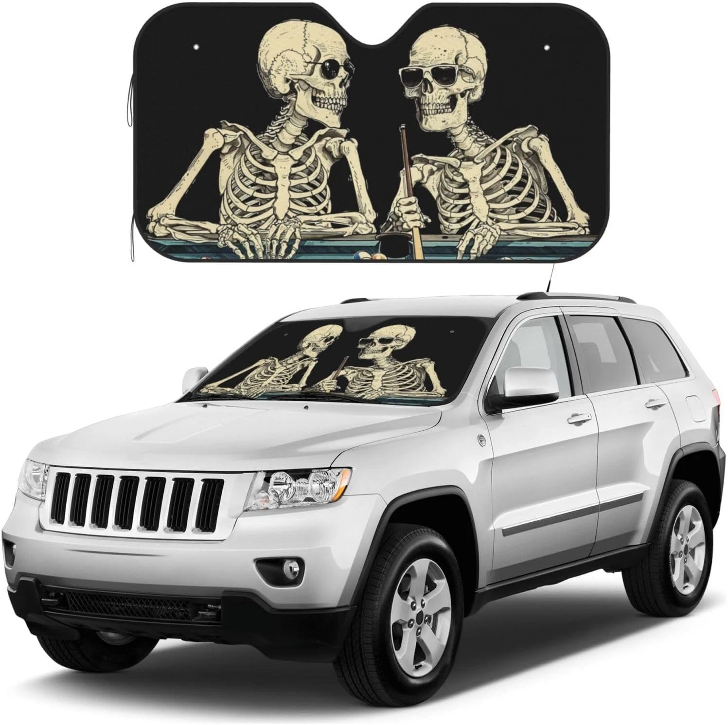 Windshield Sun Shade Funny Skeleton Car Front Window S:51x27.5 inch, D02