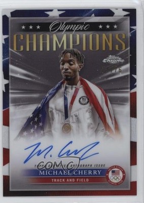 2024 Topps Olympic Champions US Flag Refractor 74/76 Michael Cherry Auto n5h