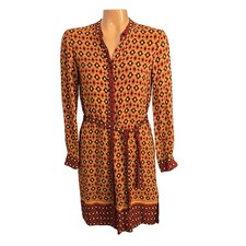 Zara Woman Contrast Print Long Sleeve Belted Shirt Dress Thanksgiving Small