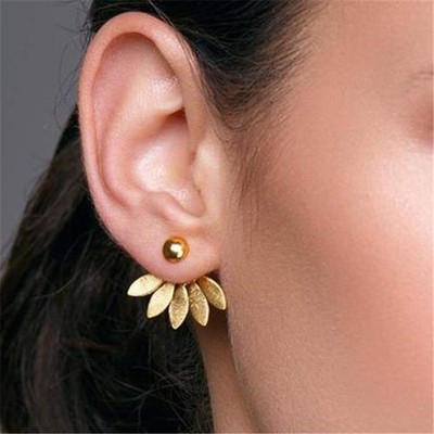 Lotus Flower Earrings Studs Front Back Jacket Minimal Women Dainty Everyday Jewe