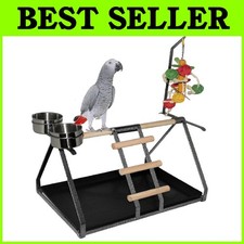 Parrot Bird Perch Stand with 2 Steel Cups