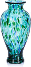 Turquoise Hand Blown Glass Vase 11.8" Tall Beautiful Designer Flower Vase