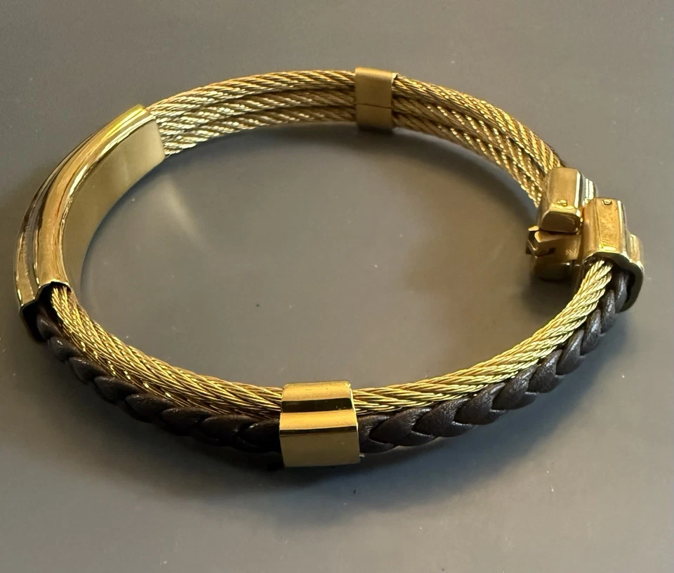 Men’s Personalized Engraved Poppi Braided Brown Leather Twisted Golden Bracelet - Image 3 of 4