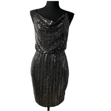 Verte Shiny Sequin Cowl Neckline Womens Mini Dress SZ S Statement Entrance Diva 