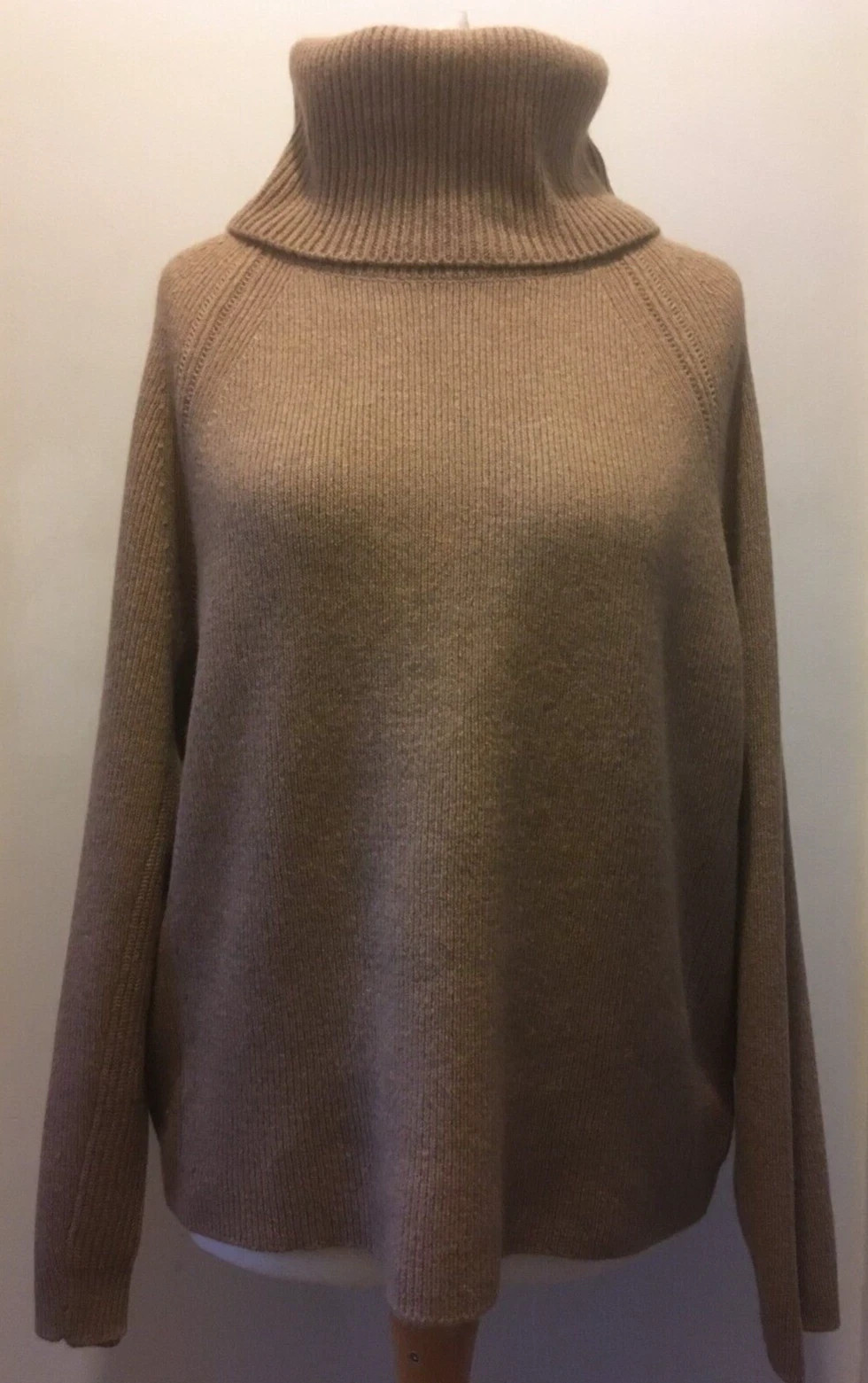 OUI Wool Modal Jumper Sweater Long Raglan Sleeve High Neck 14 Uk BNWT £139 Beige