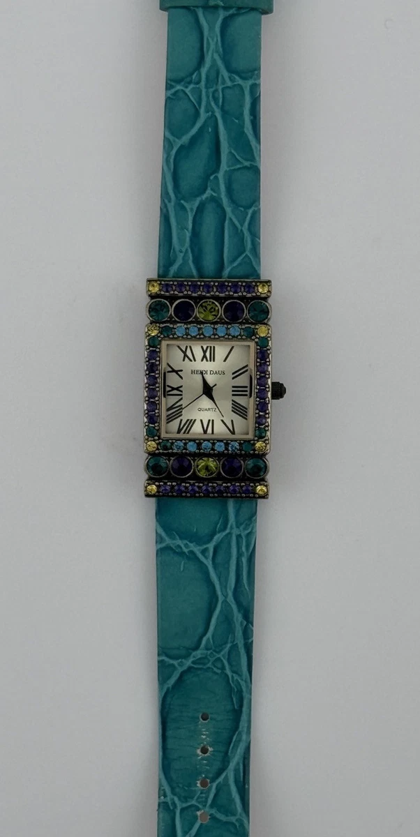 Heidi Daus Art Deco B7978 Swarovski Crystal Watch - Blue Suede Leather Heidi Daus Blue Wristwatches for sale | eBay main image 3