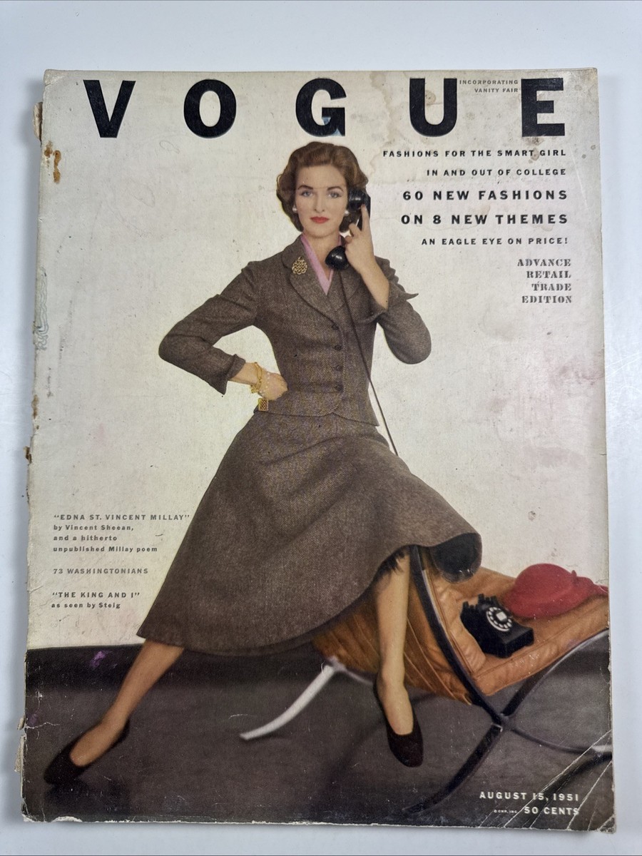 VOGUE magazine August 15, 1951-Fashion Jaqueline Kennedy RETAIL