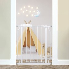 24-29 Inch Narrow Baby Gate Pressure Mounted Dog Gate White Metal Safety