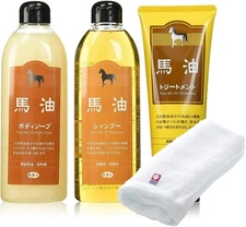 Azuma Shoji Horse Oil Shampoo Treatment Body Soap Imabari towels Set Japan