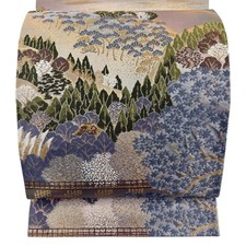 Japanese Kimono Fukuro obi excellent item landscape tree gold thread foil