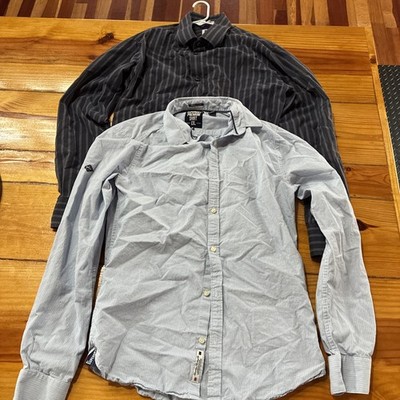 Light Weight GAP Shirt Adult Small Grey Striped Button Long Sleeve Blue Superdry