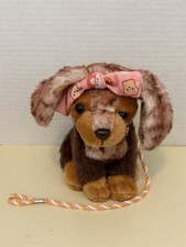 Our Generation Brown Spotted Dog/dachshund Plush with Pink Bow,collar And Leash