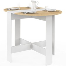 Table console pliable ronde EDI 2-4 personnes bois blanc plateau façon hêtre 103