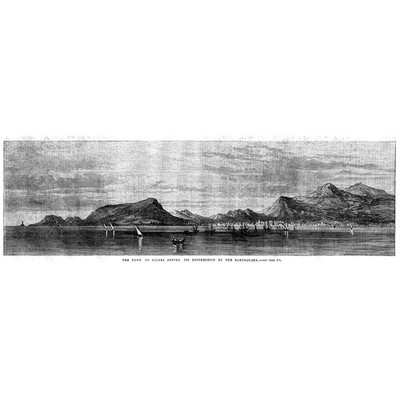 GRIECHENLAND Die Stadt Lixouri vor der Zerstörung durch das Erdbeben - antiker Druck 1867