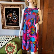 Vintage 1960 s Malihini Hawaii Mod Psychedelic Shift Dress - Size Medium