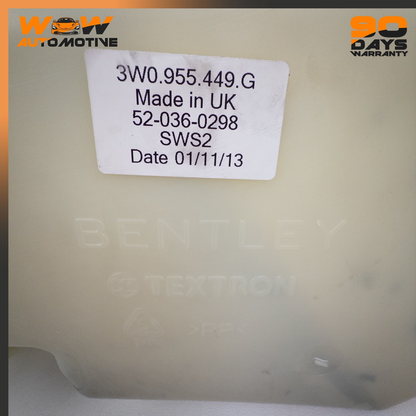 12-17 BENTLEY CONTINENTAL GT WINDSHIELD WASHER FLUID RESERVOIR BOTTLE TANK OEM