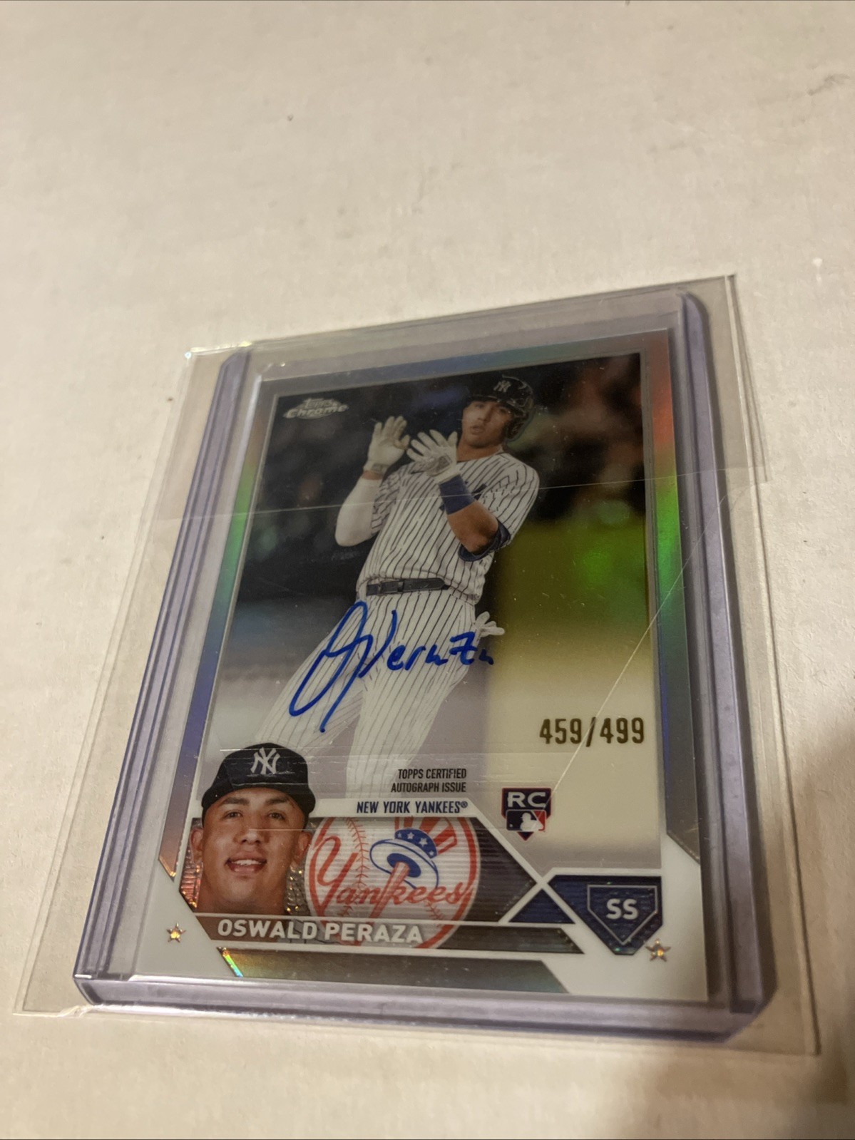 2023 Topps Chrome - Rookie Autographs Oswald Peraza #RA-OP Refractor /499