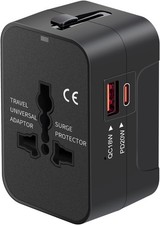 Travel Adapter USB C, Universal All in One Worldwide Black