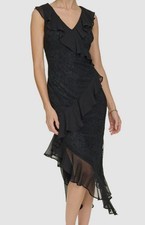 Tommy Hilfiger Women's Black Chiffon Ruffled Lace Surplice Dress Size 4