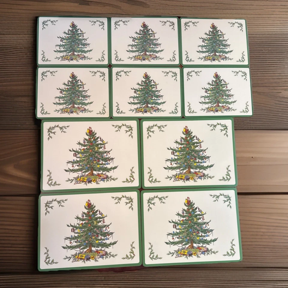 Vintage Spode Royal Table Cork Back Christmas Tree Placemats 4 16x12 6 12x9 - Image 2 of 4