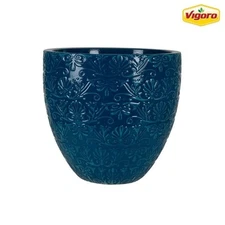 Planter Pot Large Resin Blue Patina 15 Inch Round Outdoor Indoor Flower Vase