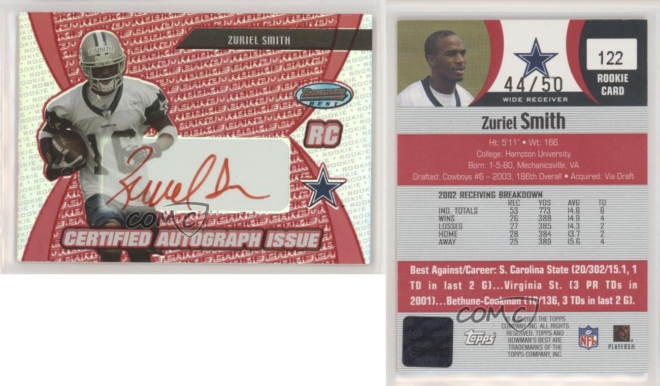 2003 Bowman's Best Red 44/50 Zuriel Smith #122 Rookie Auto RC pn1
