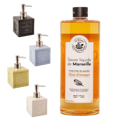 Französische Flüssigseife - Orangenblütenduft 1L - Keramik Seifenspender - 300ml