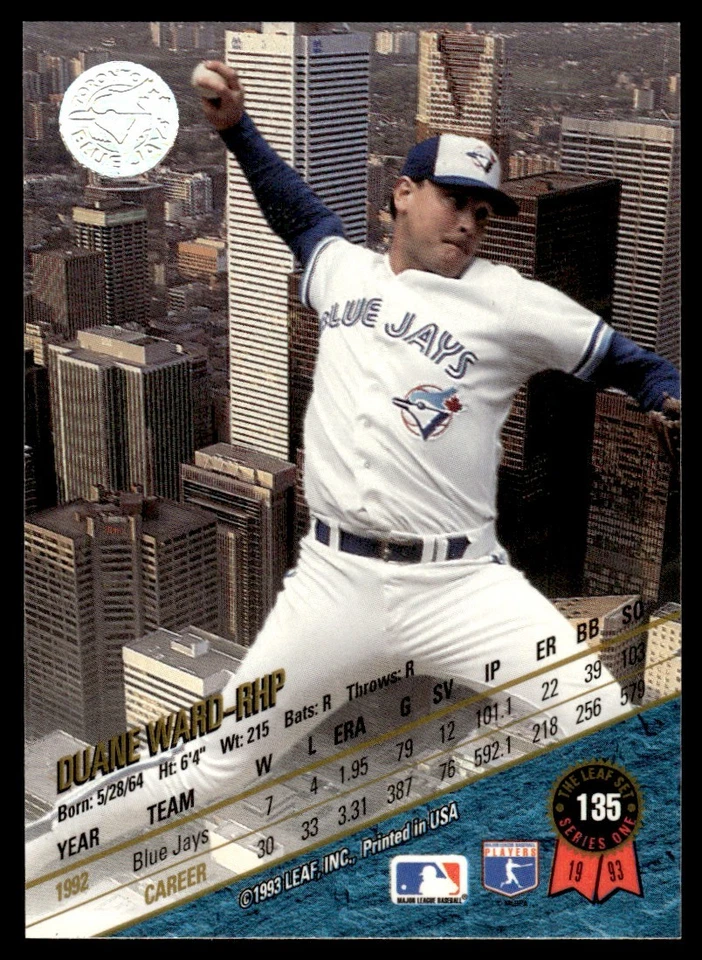 1993 Leaf Duane Ward Toronto Blue Jays #135 - Image 2 of 2