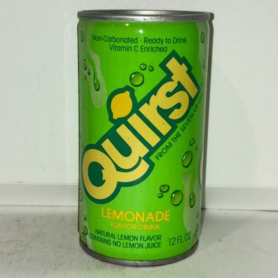 1970's Quirst lemonade soda can, by Seven Up, bottom opened