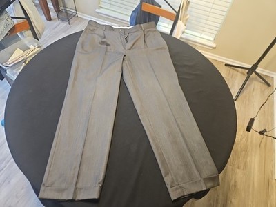 Alan Fusser Grey Cream Pleated Cuffed Hem Dress Pants, 75% Polyester, Size 34x30