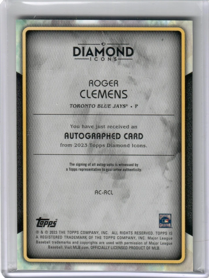Rogers Clemens 2023 Topps Diamond Icons Autographed Card 25/25 AC-RCL Auto - Image 2 of 2