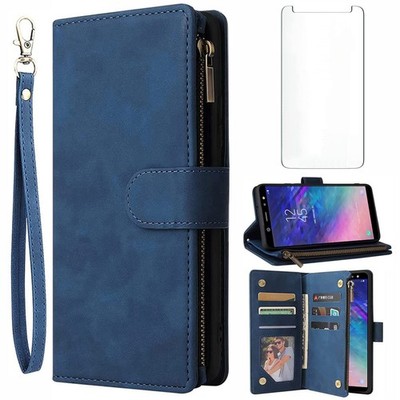 with Samsung Galaxy A6 Wallet Case and Tempered Glass Screen Protector Leathe...