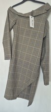 Na-kd cold Shoulder cut out midi Dress Size xs uk 6 eu 34 checkered new