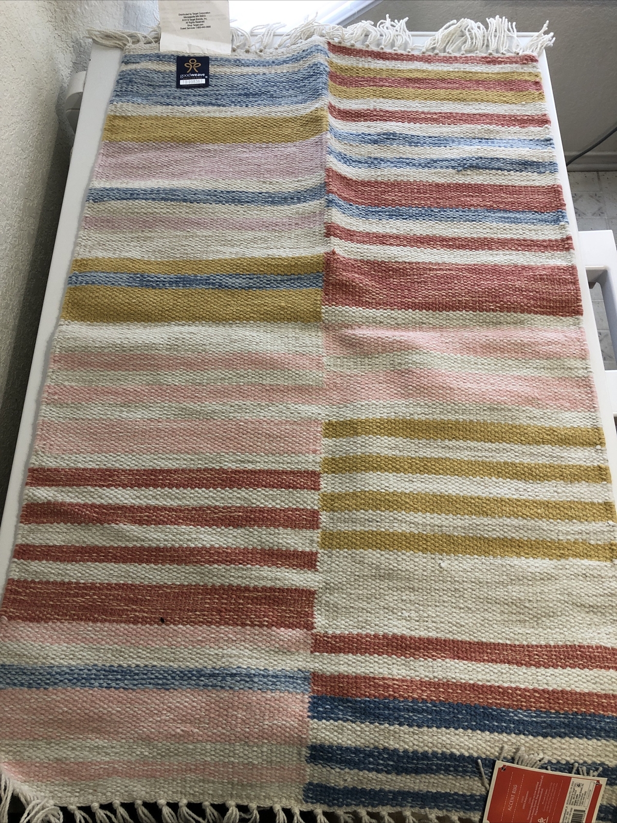 Opalhouse Accent Rug Stripe 24 x 36 in Fringe Striped Blue Yellow Pink