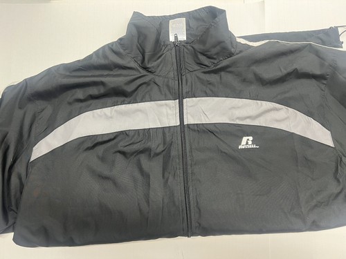 Russell Athletic Erwachsene schwarz mit grau-weißen Akzenten Windbreaker unten Kordelzug - Bild 1 von 14