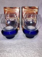 Luminarc Hand Blown Glass Tea Light Candle Holders Cobalt Blue Base Set Of 2 NIB