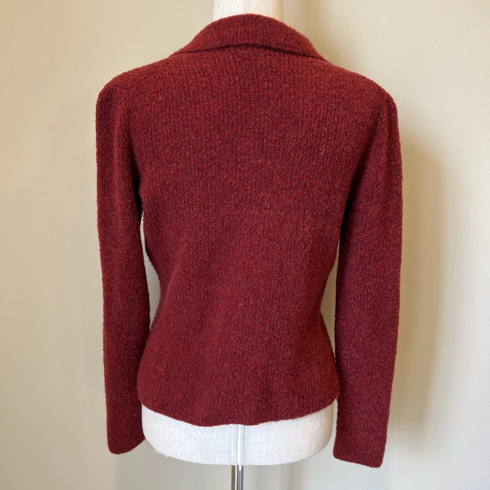 Suéter Y2K Mujer Cuello Cremallera Talla M Granate Borgoña 80% Lana Semi Recortado Foto 4 de 4