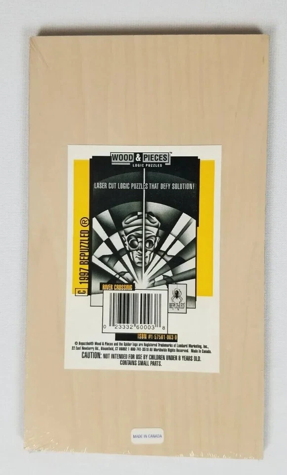 Rompecabezas de novedad Bepuzzled 1997 River Crossing madera y piezas lógica 5" x 8 3/4" Foto 2 de 3
