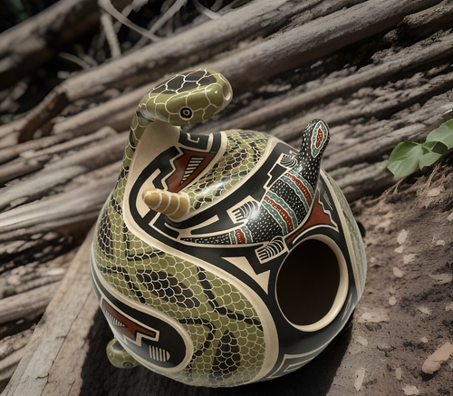 Mata Ortiz Pottery Large Seed Pot Rattle Snake Lizard Jorge Corona Guillen Art - Picture 15 of 19