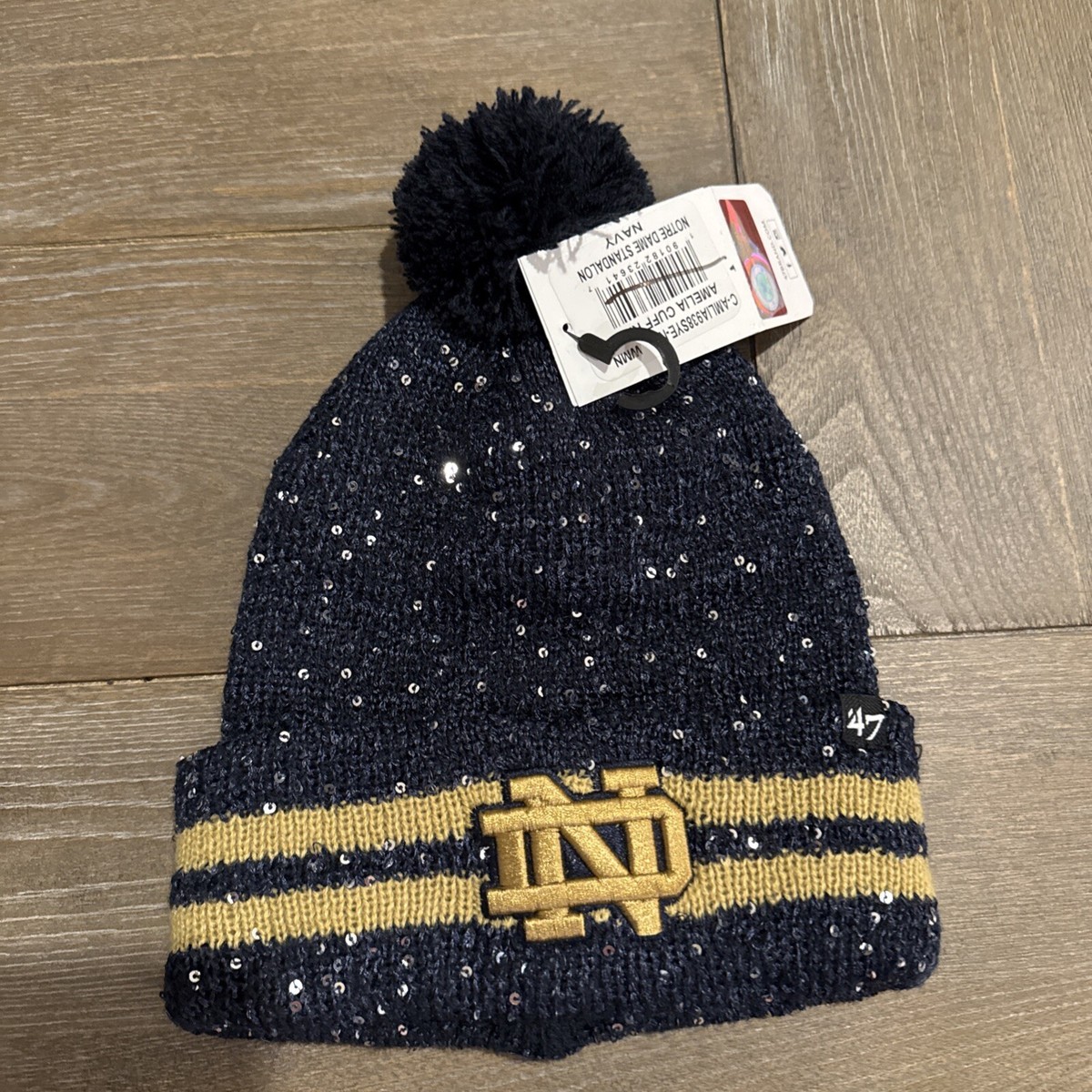 Cuffed Knit Hat Notre Dame Pom Pom Hat Men's Under Armour Navy