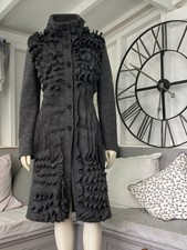 Per Una Speziale Grey Ruffle 100% Wool Tweed Coat Steampunk 14