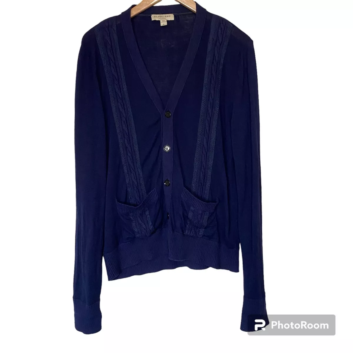 Burberry London Men's Knit Navy Long Sleeve Button Down