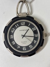 Lagerfeld Quartz Japan Pocket Watch With Black Carabiner Clip Stainless Steel