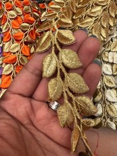 1 Mtr Gold Silver Rose Metallic Iron on Leaf cutwork Trim craft edging Trimming