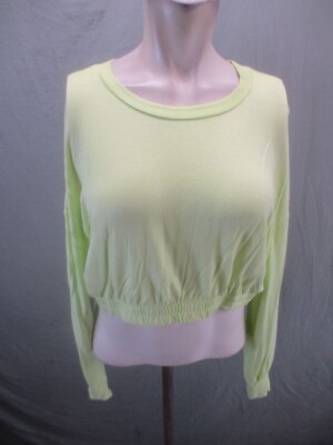 Colsie Size L Women Lime Round Neck Long Sleeve Stretch Lightweight Crop Top 654