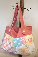 Handmade Upcycled Lined Pastel Color Tote Bag with Whimsical Patterns Sparkles