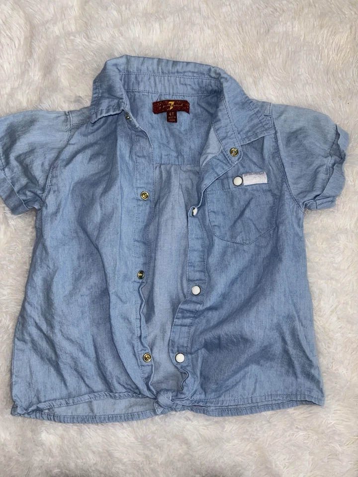 Seven for all Mankind niñas talla Top cuello a presión cambray claro 4T. Lindo Foto 3 de 4